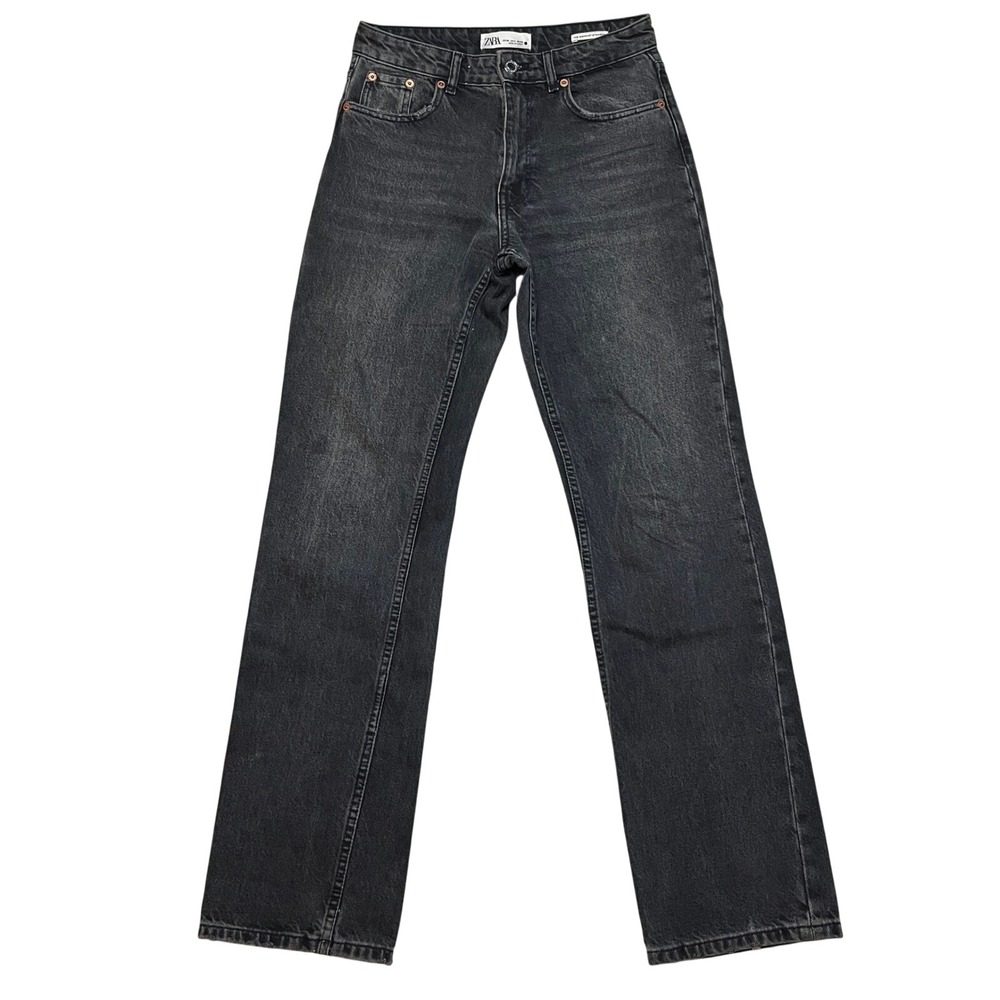Zara Jeans Womens 4 Black The Midwaist Straight Signature Denim Faded Wash Pants